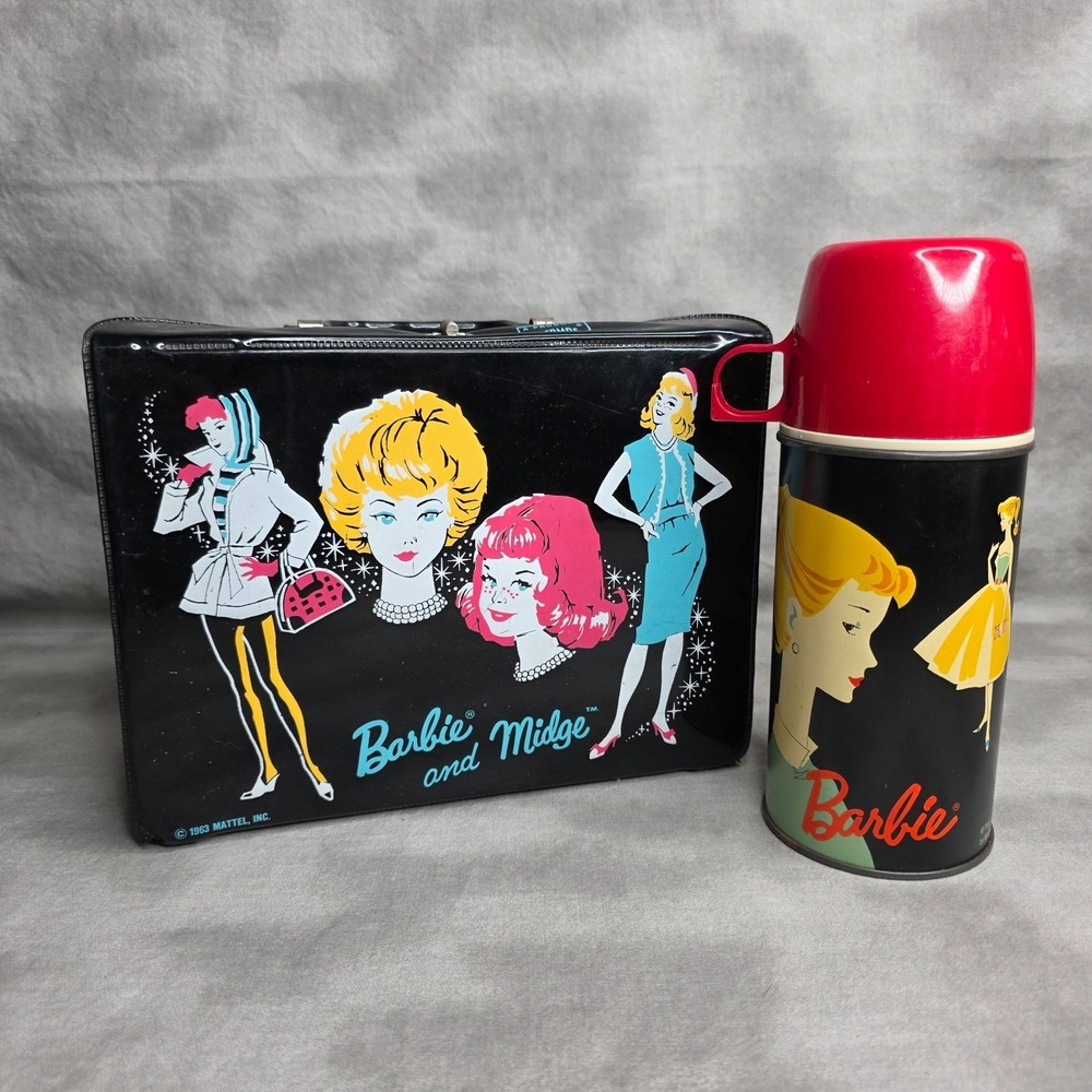 Barbie and Midge Vinyl Lunch Box and Thermos 1963 Vintage Mattel
